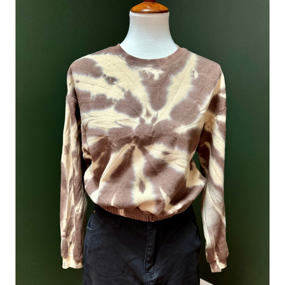 C'EST TOI Brown Tie Dye‎ Pullover Cropped Sweatshirt Women's M